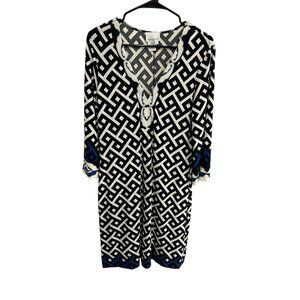 Donna Morgan Geometric Print Tunic Dress Size 12 Black White Blue